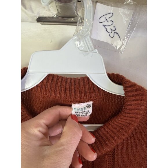 Vintage 60s Rockabilly Cable Knit Fisherman Cardigan Sweater Burnt Orange - Picture 4 of 8